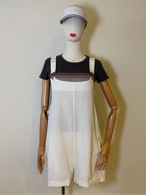 Women’s White Cotton-Linen Overall Romper